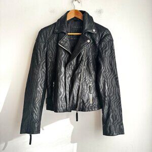 Mauritius Black Lambskin Zebra Print Leather Moto Jacket S